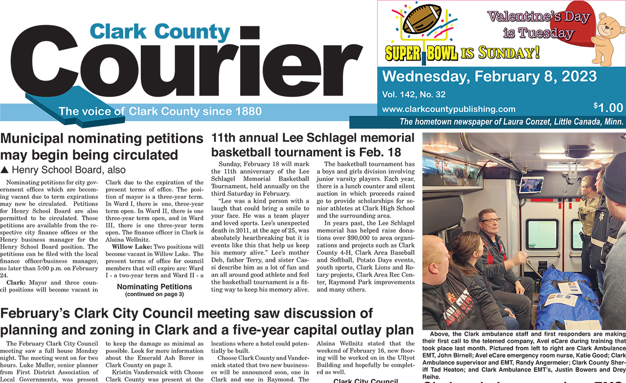 2-8-23 Clark County Courier front page cropped