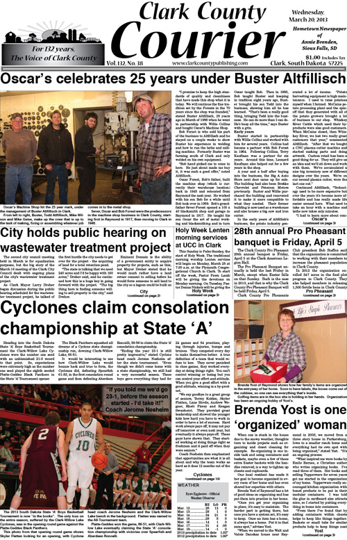 2013-3-20 Clark Courier front page