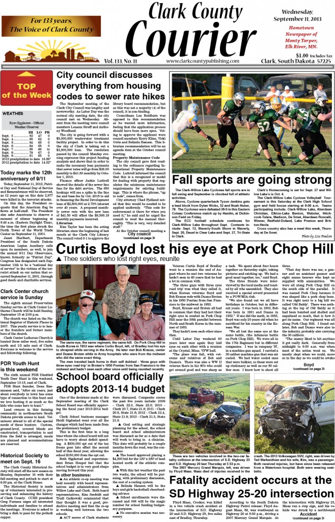 9-11 Clark Courier front page