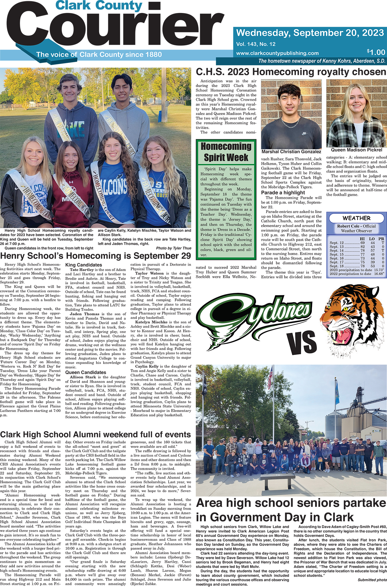 9-20-23 Clark County Courier front page