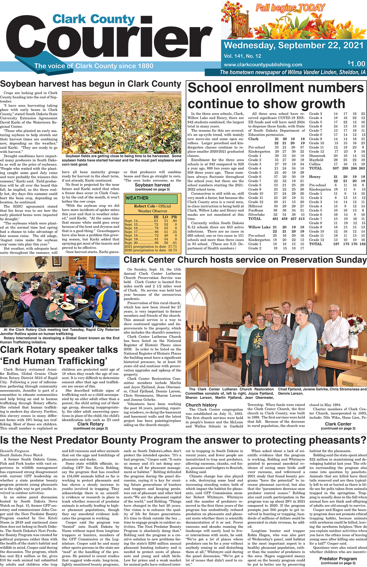 9-22 Clark Courier front page