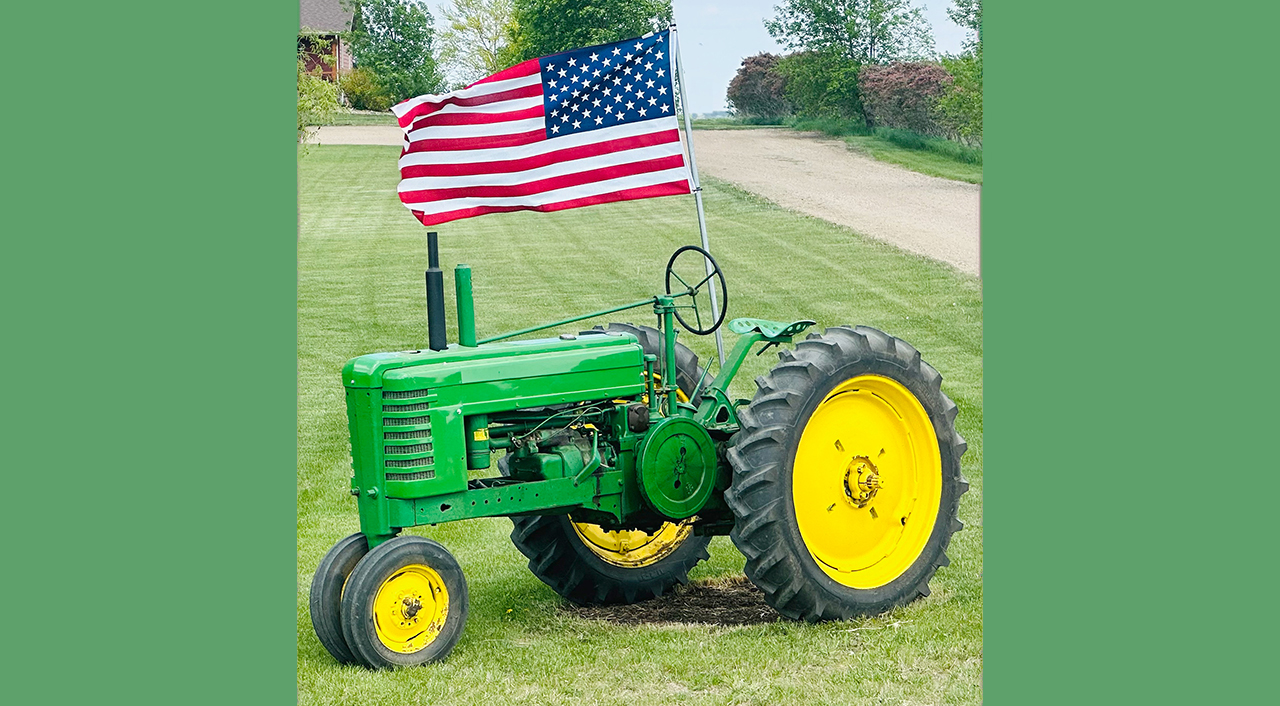 tractor with flag
