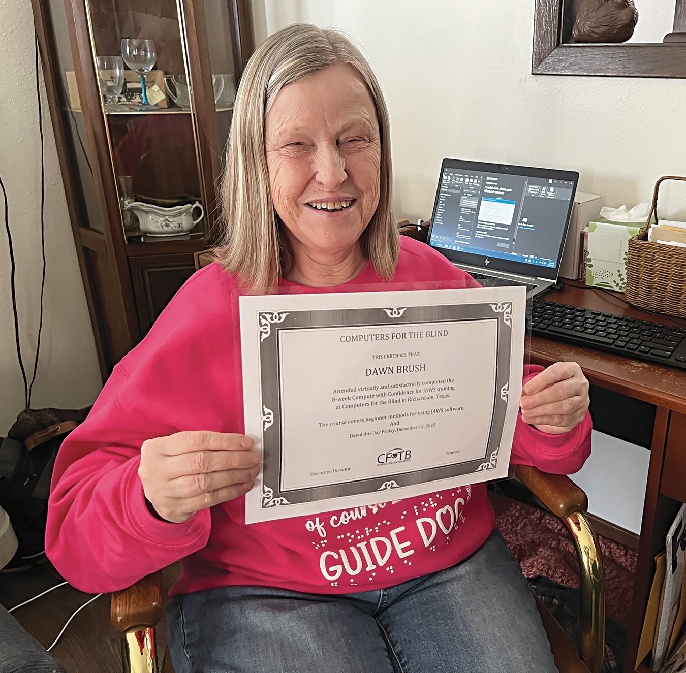 Learning without limits: Dawn Brush earns Computers for the Blind certificate